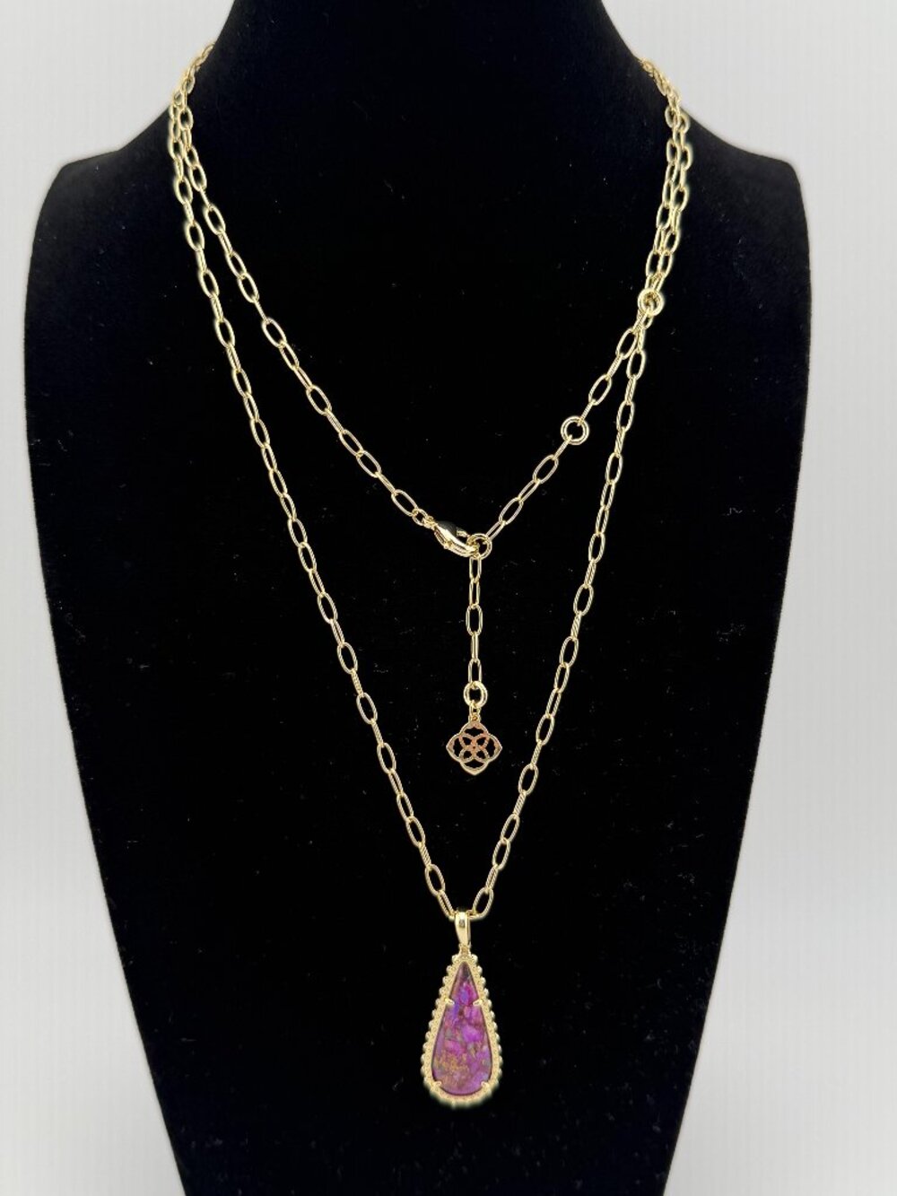 Kendra Scott Payton 35" Pendant Necklace Gold Bronze Veined Purple Turquoise